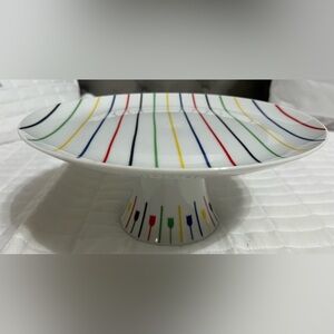 Georges Briard “Palette” multi-colored stripes with tulip patterns cake stand